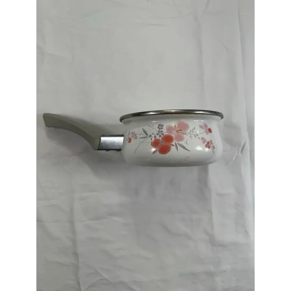 VTG Galleria Collection JMP Enamelware Sauce Pot‎ Made in Taiwan Floral